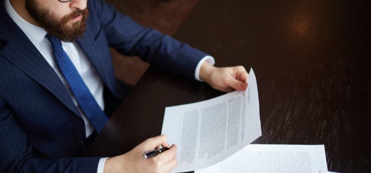 A legal expert reading a case file